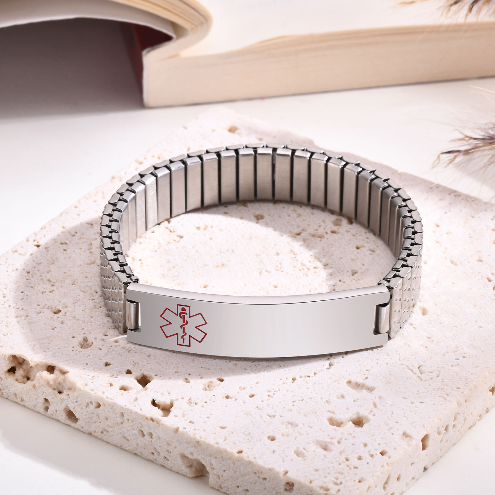 Resin Bangle Bracelet - Vnox Alert medyczny ze stali nierdzewnej