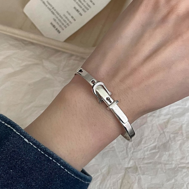 Resin Bangle Bracelet - Nowy 925 Sterling Silver Metallic Belt