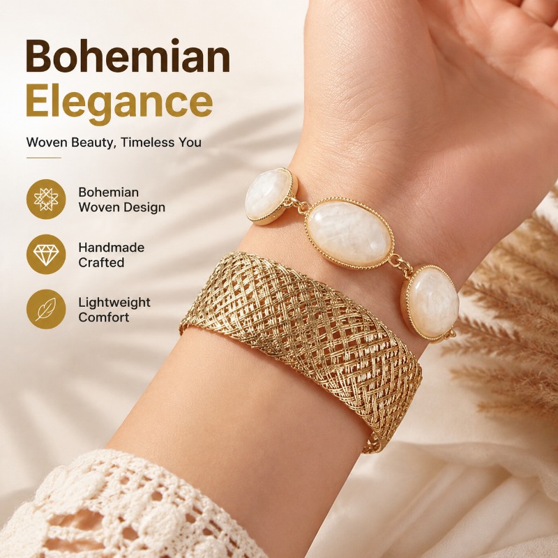 Resin Bangle Bracelet - Bransoletka Owalna z Plecioną Żywicą w