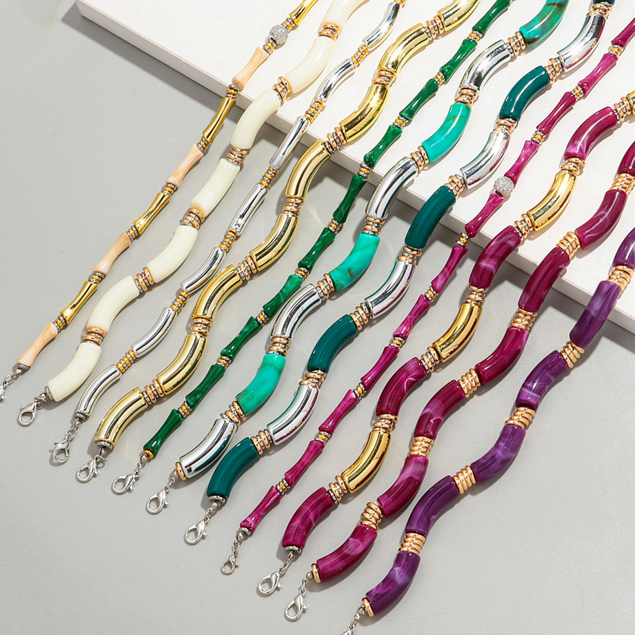 Resin Bangle Bracelet - Nowy akrylowy bambusowy zakrzywiony naszyjnik z